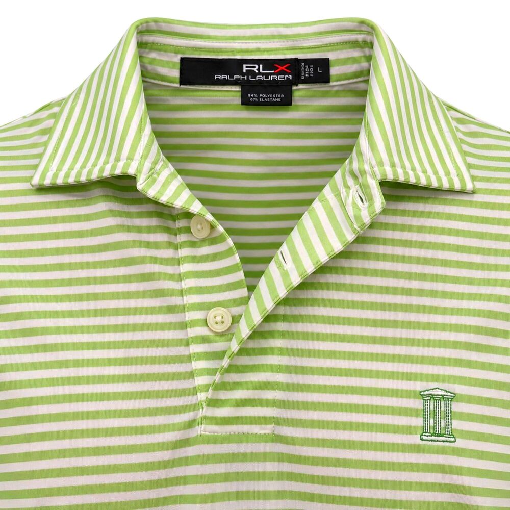 RLX Ralph Lauren Polo Shirt Large Green White Stripe Stretch Golf Embroidered